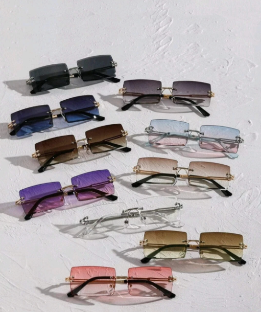 Unisex Rimless Rectangle Sunglasses Set – Multicolour
