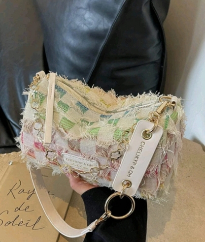 Women’s Pastel Patchwork Fringe Shoulder Bag