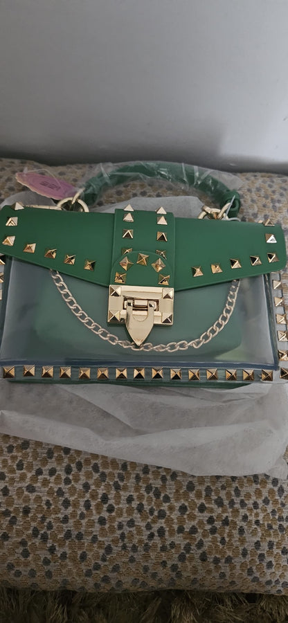 Pretty Dollz Zeena Studded Clear Handbag – Green