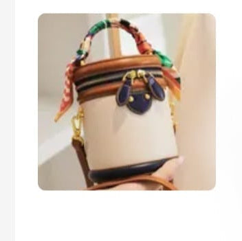 Women’s Colorblock Bucket Bag with Scarf Handle