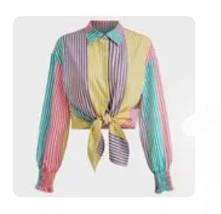 Women’s Pastel Striped Tie Front Shirt – Size M