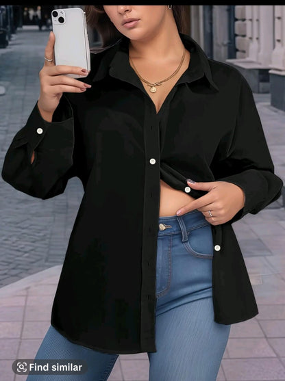 Women’s Plus Size Open Back Button Shirt – Black