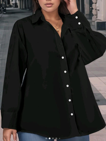 Women’s Plus Size Open Back Button Shirt – Black