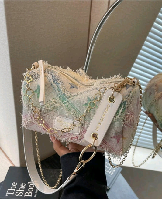 Women’s Pastel Patchwork Fringe Shoulder Bag